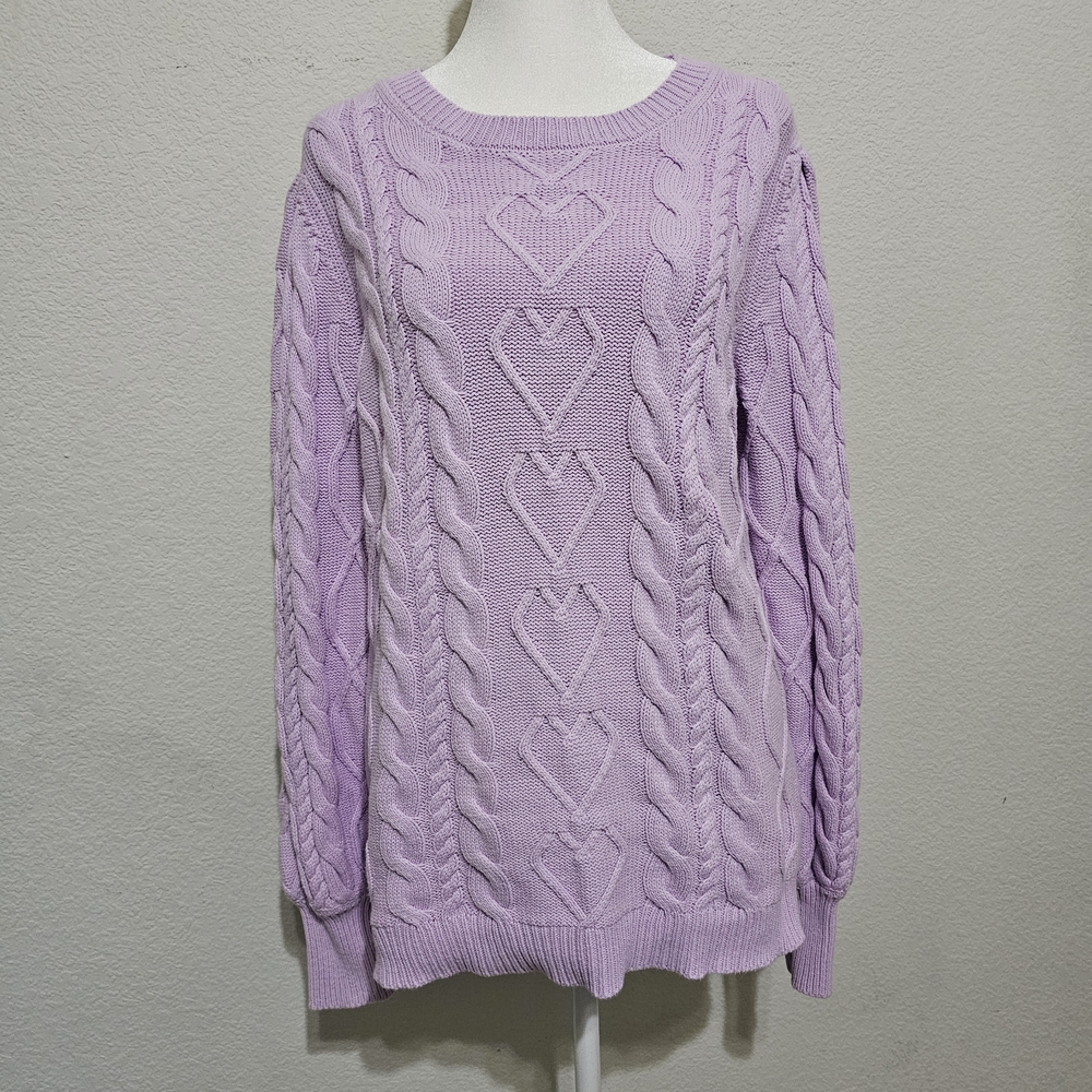 Crown & Ivy Light Purple Heart Cable Knit Sweater
